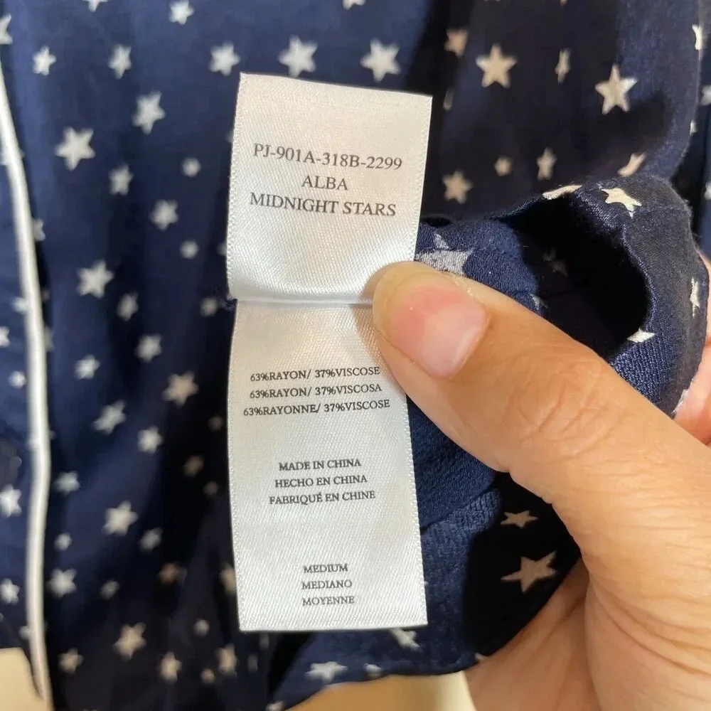 Rails Satin Pajama Top Midnight Stars Women's Size‎ Medium Button Up Collared